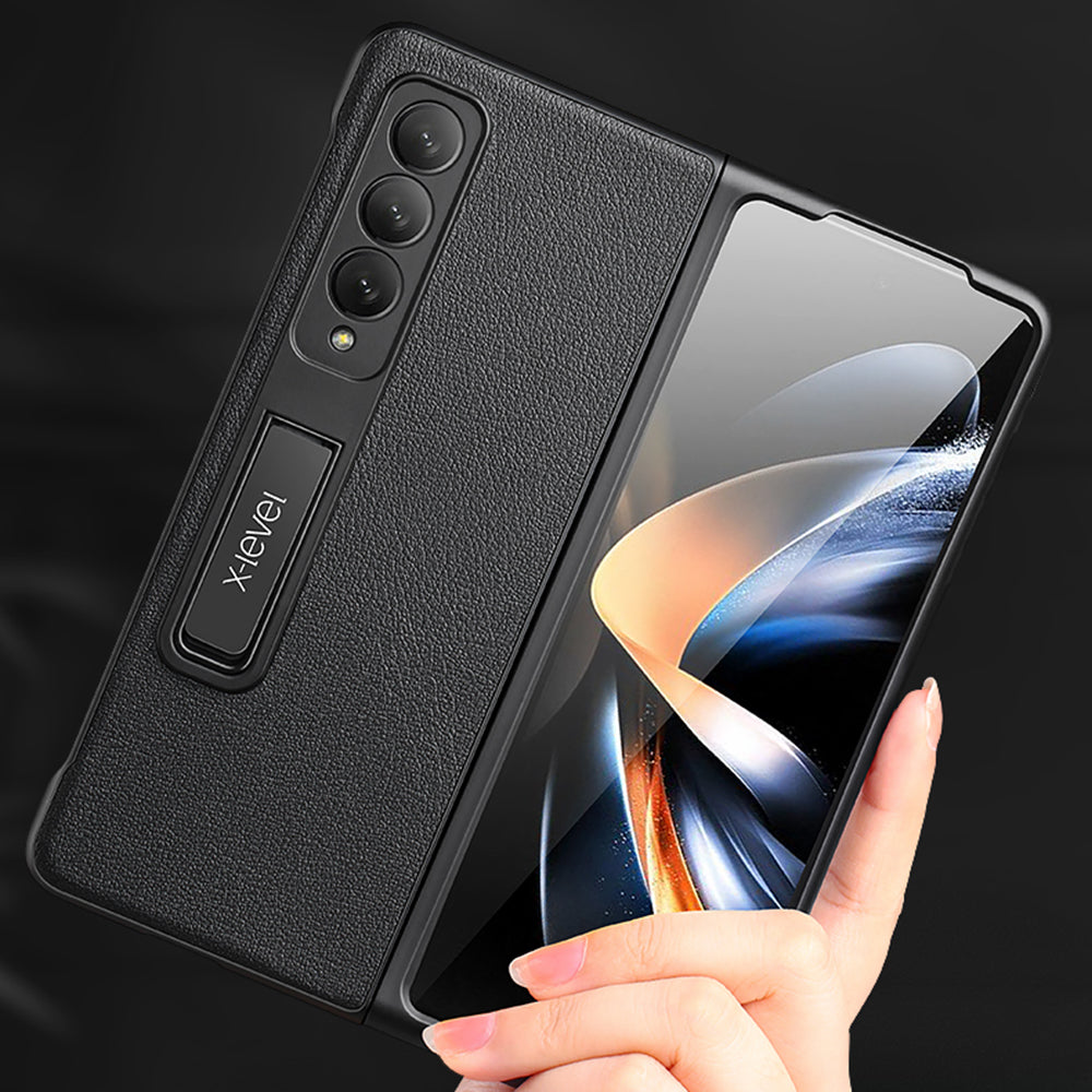 X-LEVEL For Samsung Galaxy Z Fold4 5G Magnetic Kickstand Folding Phone Case PU Leather Coated PC Cover