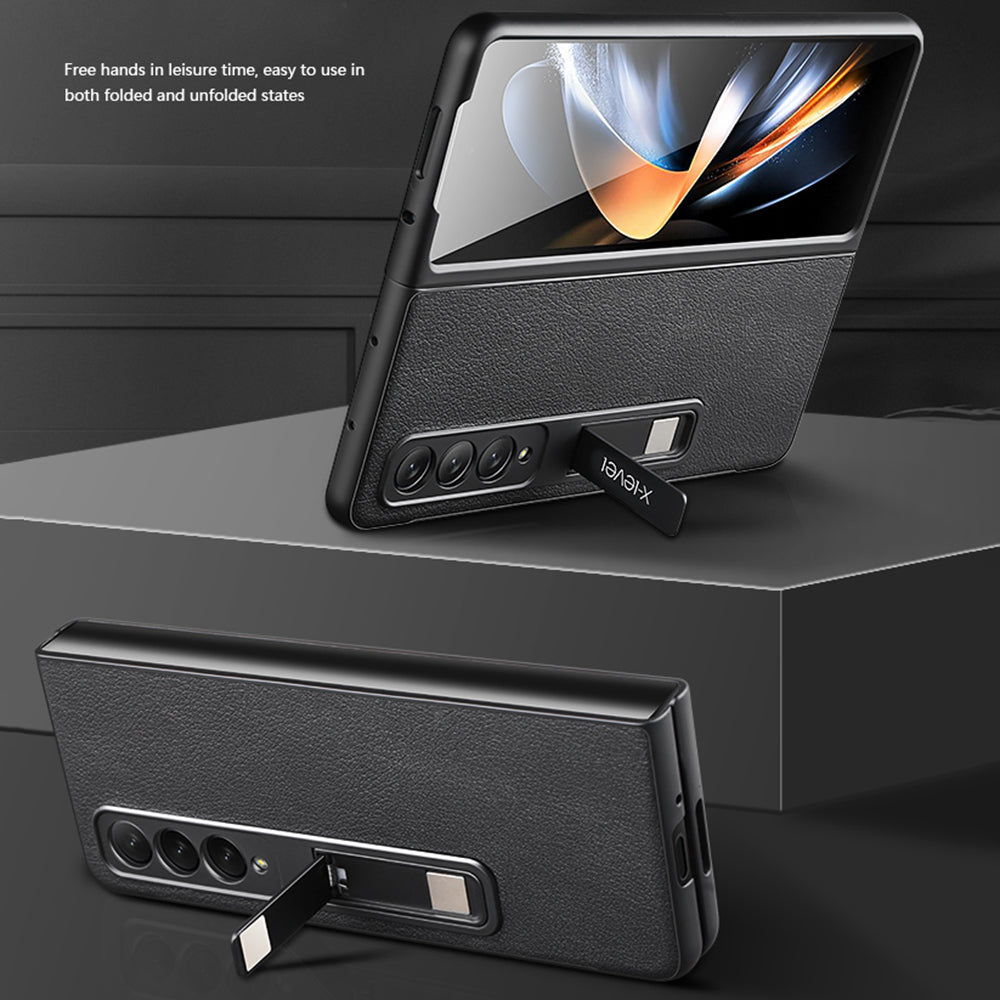 X-LEVEL For Samsung Galaxy Z Fold4 5G Magnetic Kickstand Folding Phone Case PU Leather Coated PC Cover