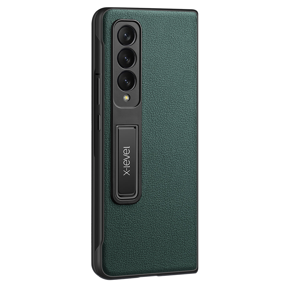 X-LEVEL For Samsung Galaxy Z Fold4 5G Magnetic Kickstand Folding Phone Case PU Leather Coated PC Cover