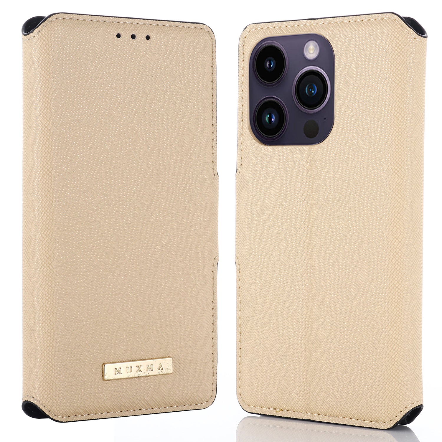 MUXMA MX115 For iPhone 15 Pro Flip Phone Shell Cover PU Leather Stand Wallet Cross Texture Phone Case