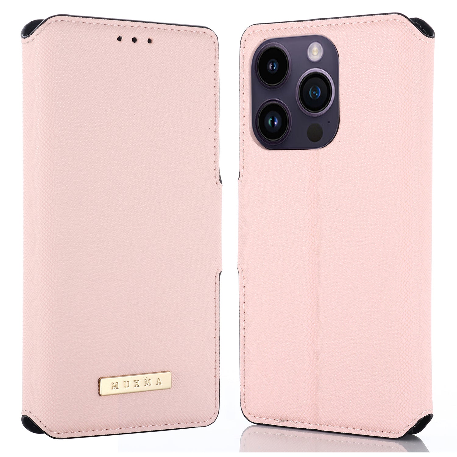 MUXMA MX115 For iPhone 15 Pro Flip Phone Shell Cover PU Leather Stand Wallet Cross Texture Phone Case