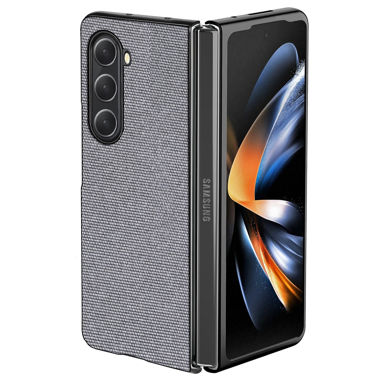 Sea Sand Textured Phone Case for Samsung Galaxy Z Fold5 5G PU Leather Coated PC Shock Absorb Cover