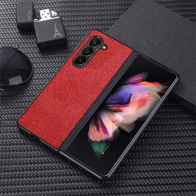 Sea Sand Textured Phone Case for Samsung Galaxy Z Fold5 5G PU Leather Coated PC Shock Absorb Cover