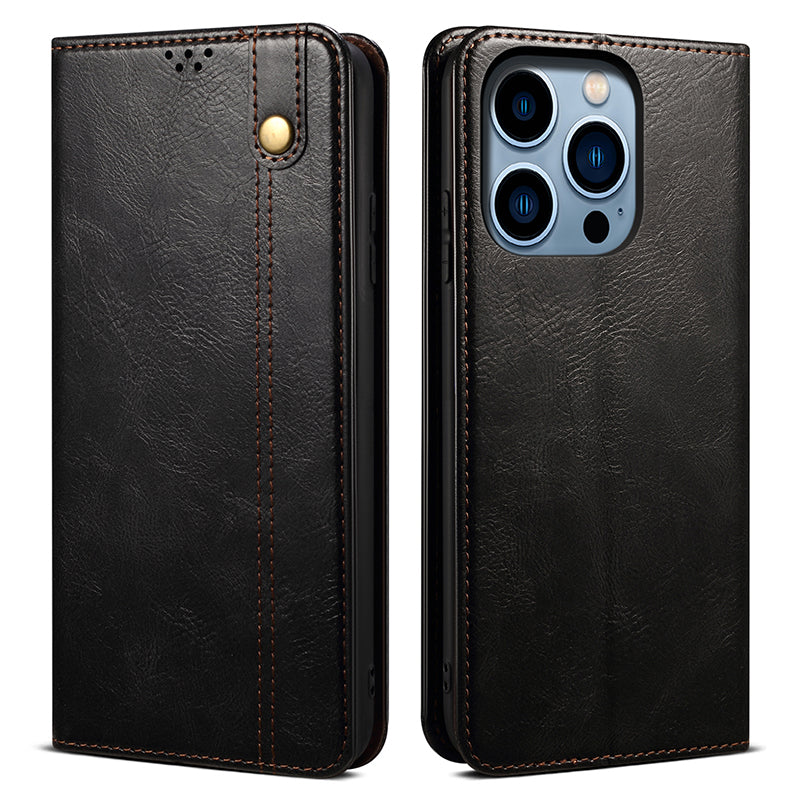 For iPhone 15 Pro Max Waxy Crazy Horse Texture Phone Cover Stand Wallet PU Leather Cell Phone Case
