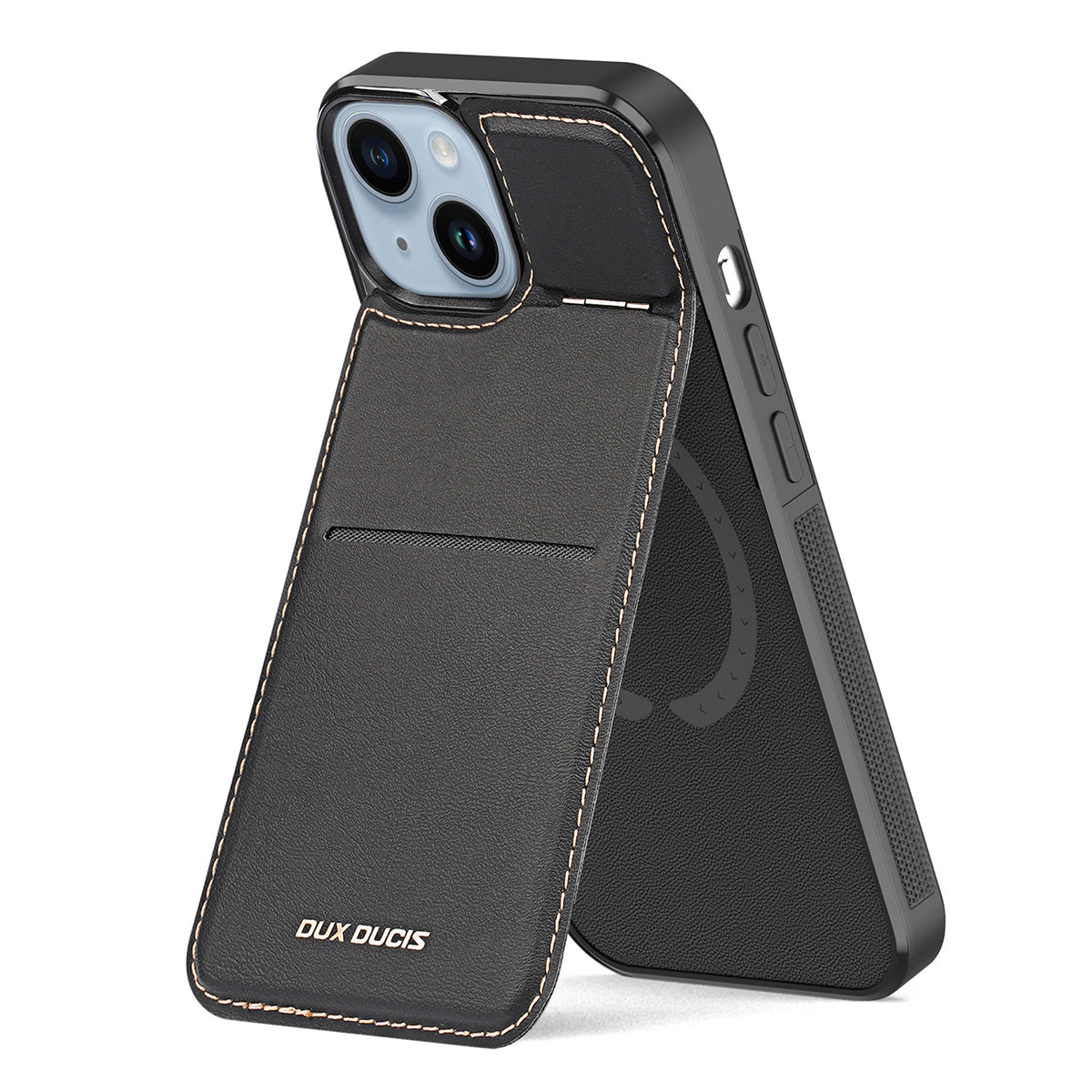 DUX DUCIS Rafi Series For iPhone 15 Plus Card Holder Kickstand RFID Blocking Magnetic Cover Leather PC TPU Phone Case