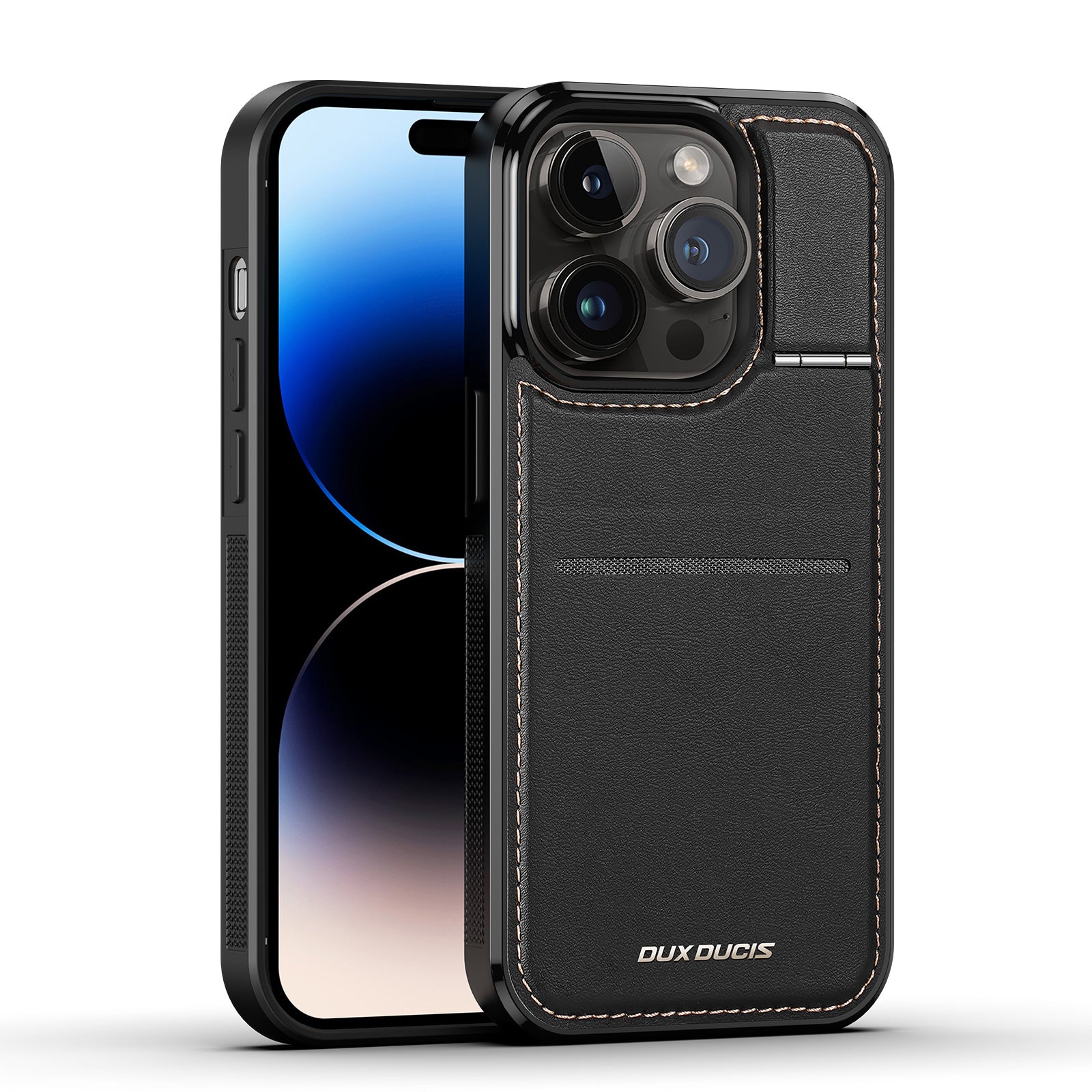 DUX DUCIS Rafi Series For iPhone 15 Pro Max Card Holder Kickstand RFID Blocking Magnetic Cover Leather PC TPU Anti-drop Phone Case