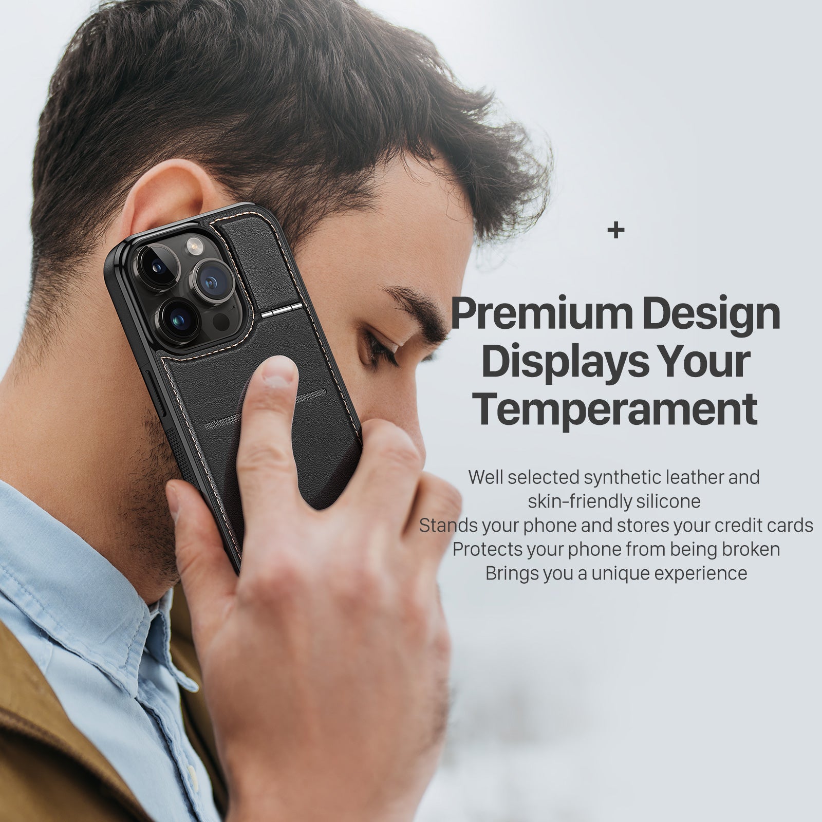 DUX DUCIS Rafi Series For iPhone 15 Pro Max Card Holder Kickstand RFID Blocking Magnetic Cover Leather PC TPU Anti-drop Phone Case