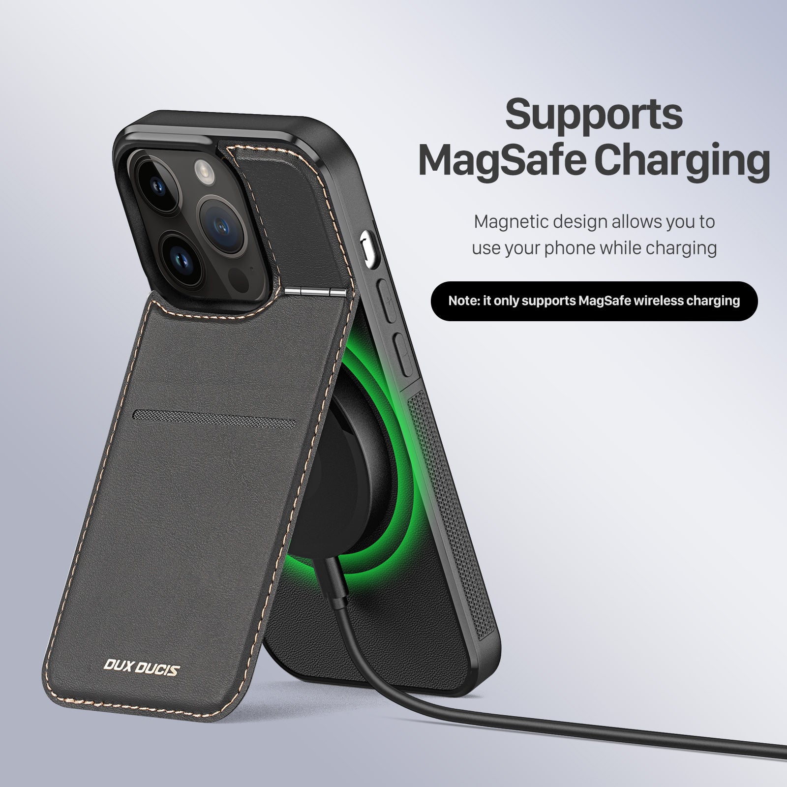 DUX DUCIS Rafi Series For iPhone 15 Pro Max Card Holder Kickstand RFID Blocking Magnetic Cover Leather PC TPU Anti-drop Phone Case