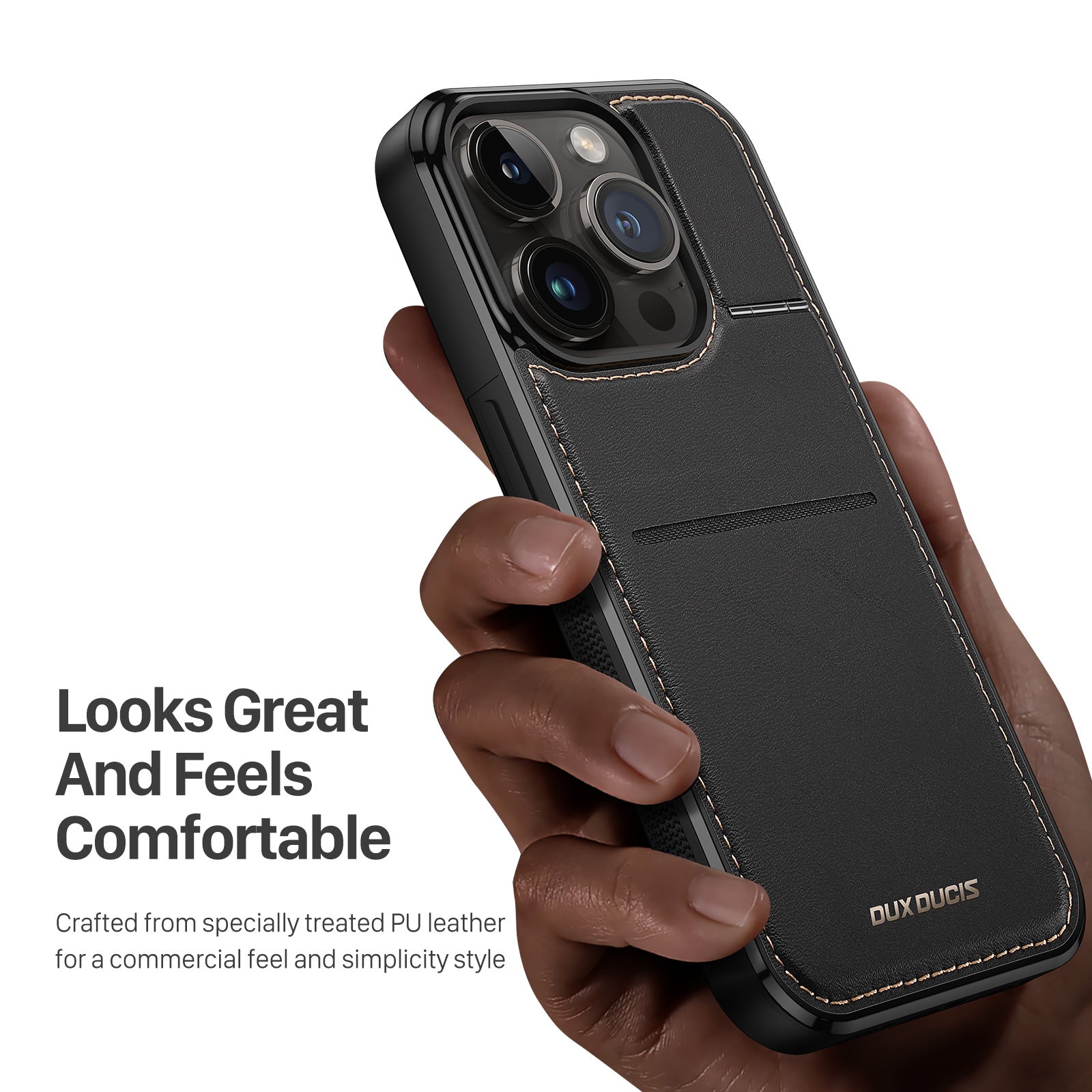 DUX DUCIS Rafi Series For iPhone 15 Pro Max Card Holder Kickstand RFID Blocking Magnetic Cover Leather PC TPU Anti-drop Phone Case