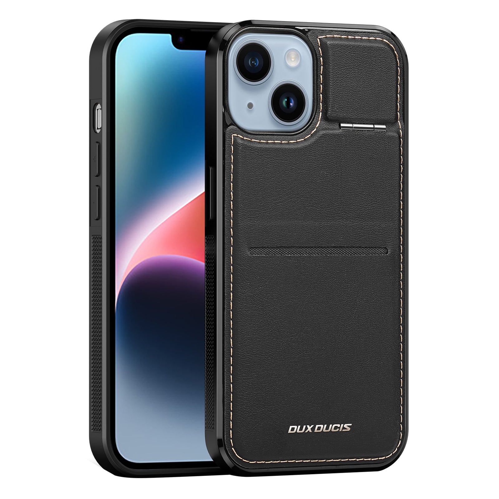 DUX DUCIS Rafi Series Back Shell for iPhone 15 Card Holder Kickstand RFID Blocking Magnetic Cover Leather PC TPU Phone Case
