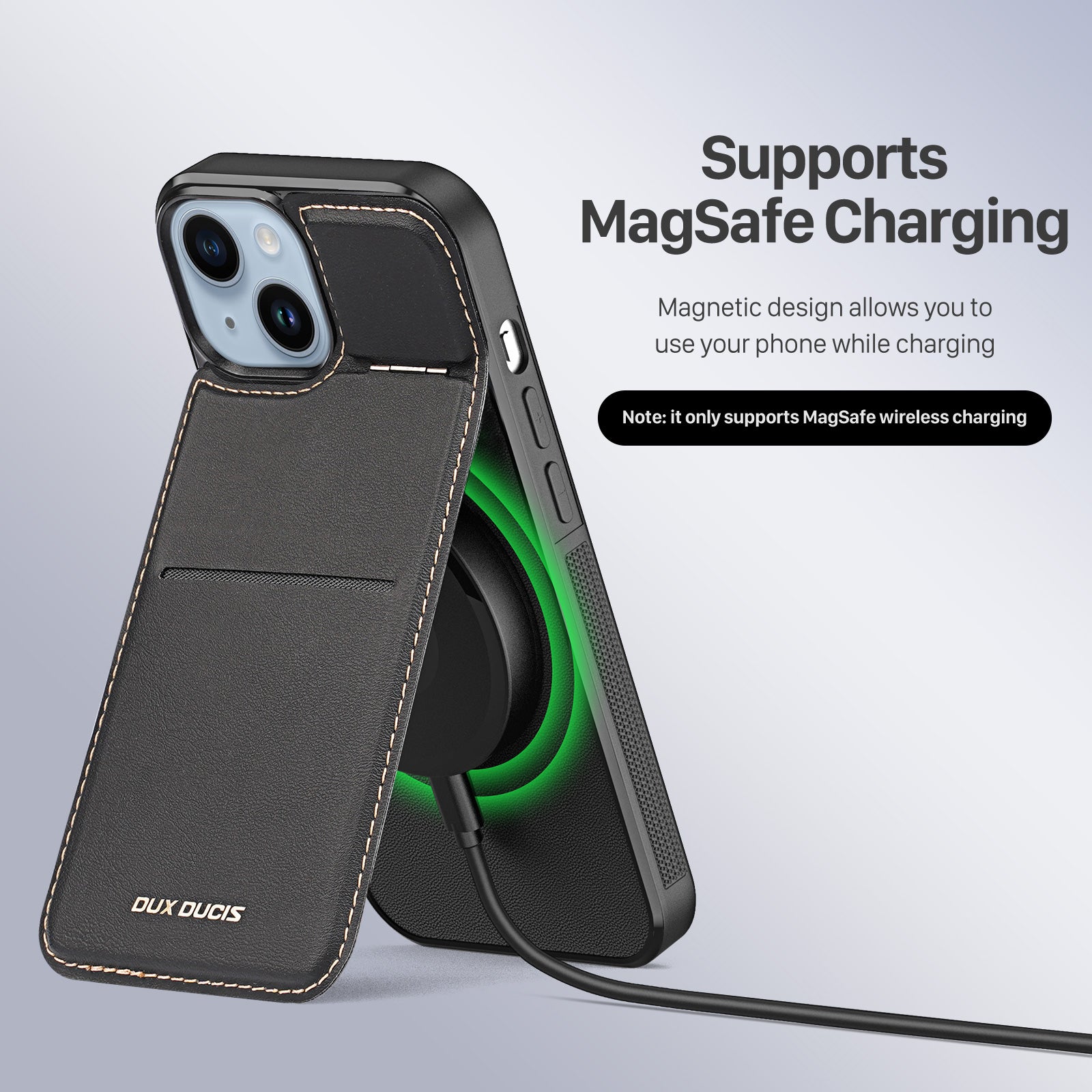 DUX DUCIS Rafi Series Back Shell for iPhone 15 Card Holder Kickstand RFID Blocking Magnetic Cover Leather PC TPU Phone Case