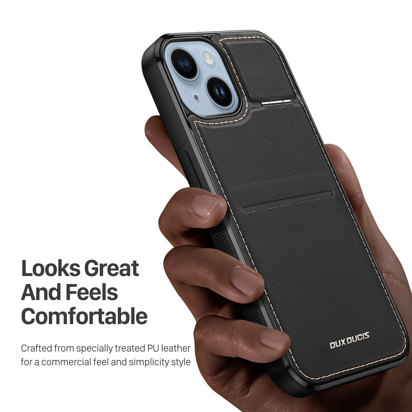 DUX DUCIS Rafi Series Back Shell for iPhone 15 Card Holder Kickstand RFID Blocking Magnetic Cover Leather PC TPU Phone Case