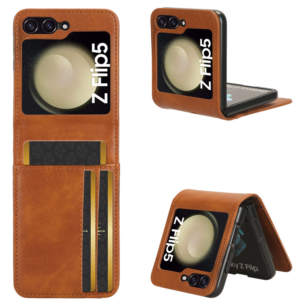 For Samsung Galaxy Z Flip5 5G Card Holder Phone Case PU Leather PC Shockproof Phone Protector Cover