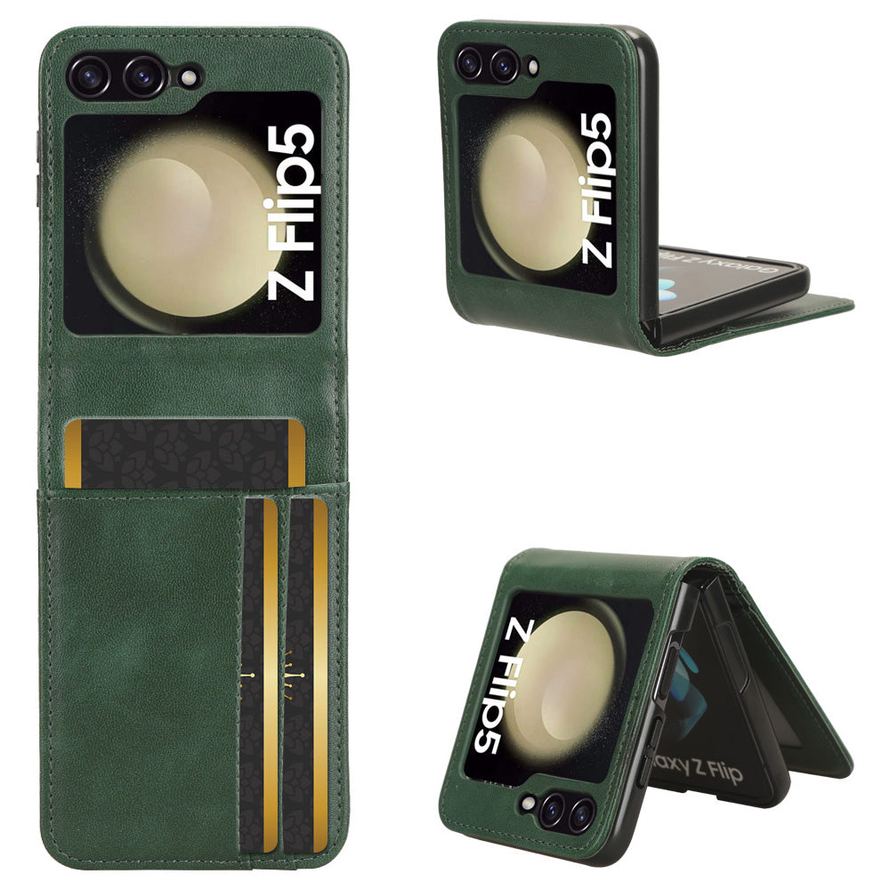 For Samsung Galaxy Z Flip5 5G Card Holder Phone Case PU Leather PC Shockproof Phone Protector Cover