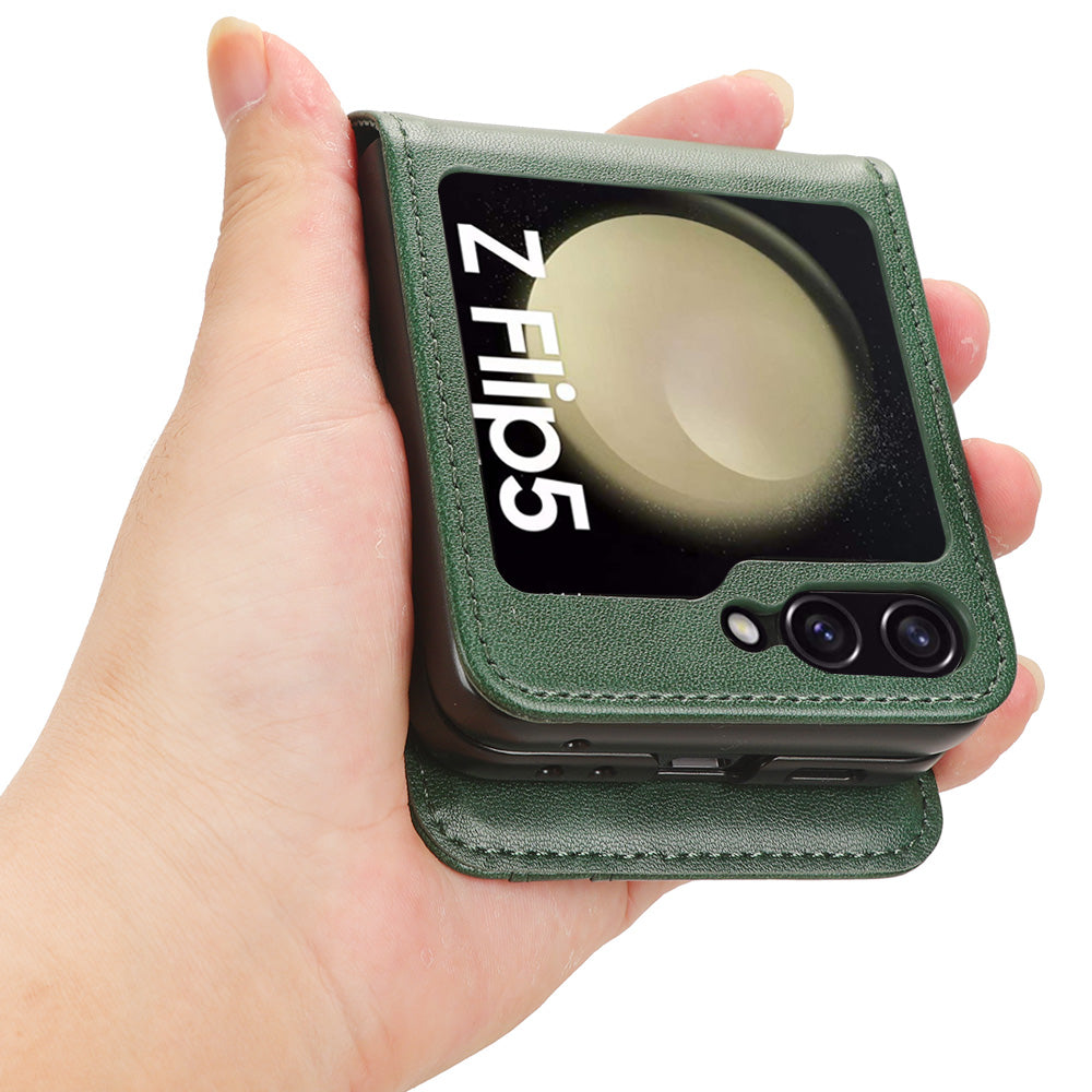 For Samsung Galaxy Z Flip5 5G Card Holder Phone Case PU Leather PC Shockproof Phone Protector Cover