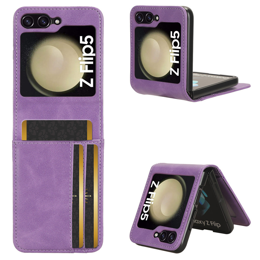 For Samsung Galaxy Z Flip5 5G Card Holder Phone Case PU Leather PC Shockproof Phone Protector Cover