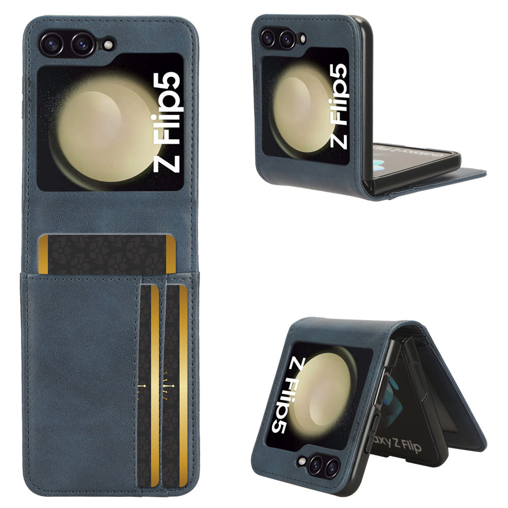 For Samsung Galaxy Z Flip5 5G Card Holder Phone Case PU Leather PC Shockproof Phone Protector Cover