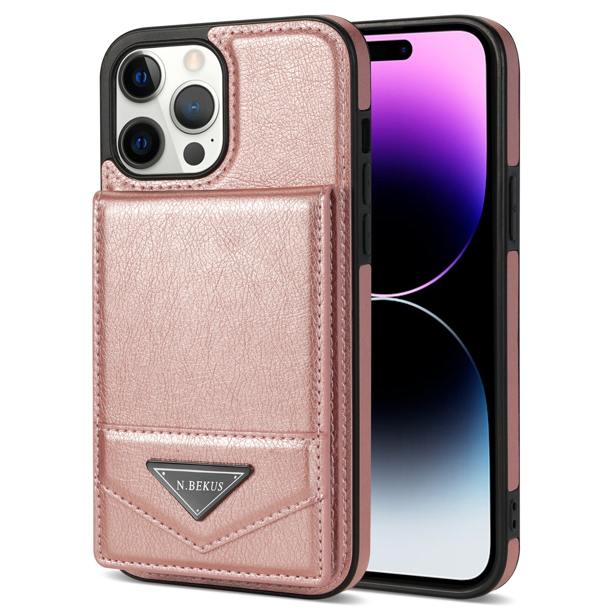 N.BEKUS For iPhone 14 Pro RFID Blocking PU Leather Coated TPU Phone Case Card Slots Kickstand Back Cover