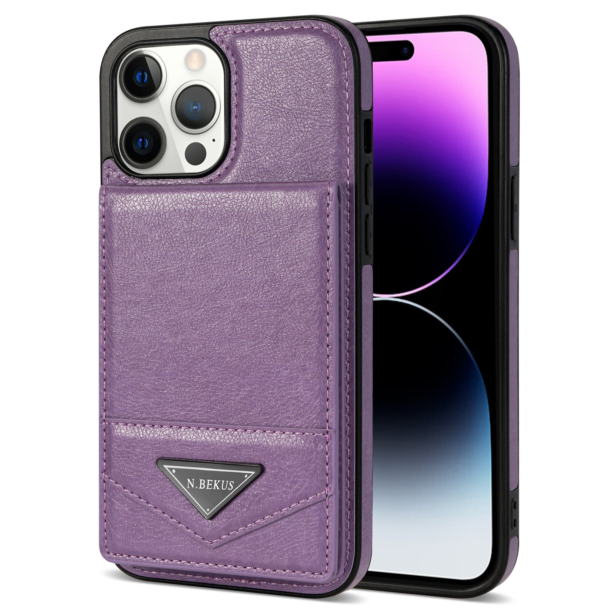 N.BEKUS For iPhone 14 Pro RFID Blocking PU Leather Coated TPU Phone Case Card Slots Kickstand Back Cover