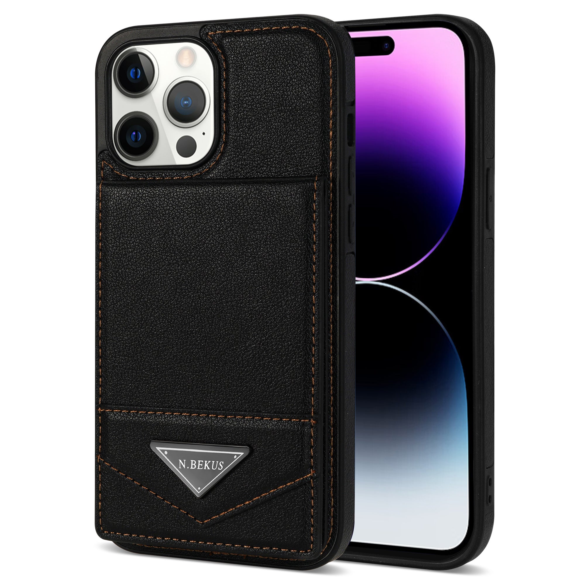 N.BEKUS For iPhone 14 Pro Max PU Leather TPU Kickstand Cover RFID Blocking Card Holder Phone Case