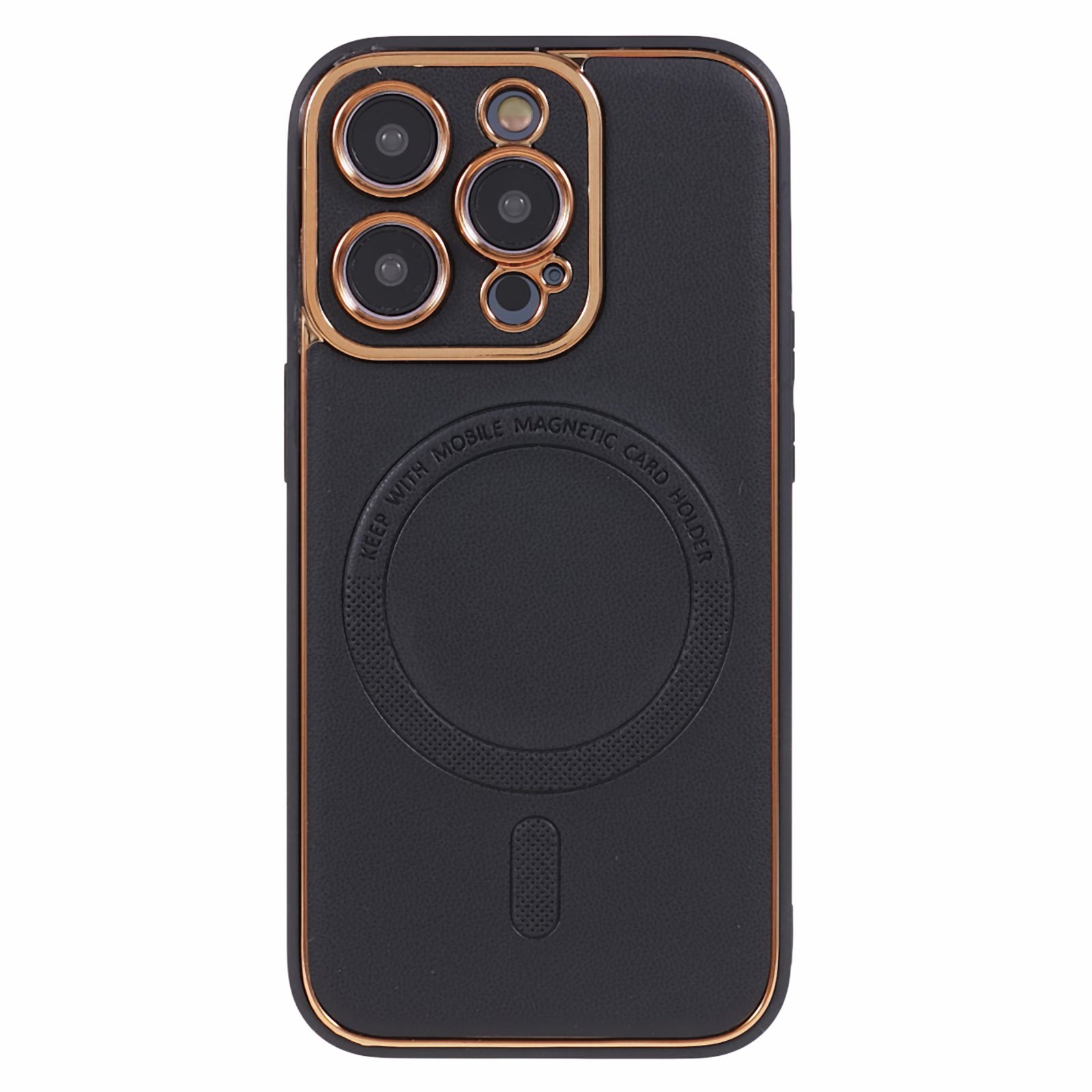For iPhone 14 Pro Max Magnetic Case PU Leather Coated TPU PC Electroplating Phone Cover