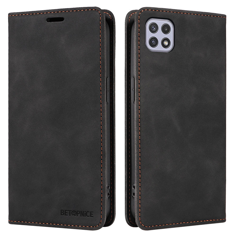 BETOPNICE 003 For Samsung Galaxy A22 5G (EU Version) Wallet PU Leather Shell RFID Blocking Flip Cover Stand Phone Case