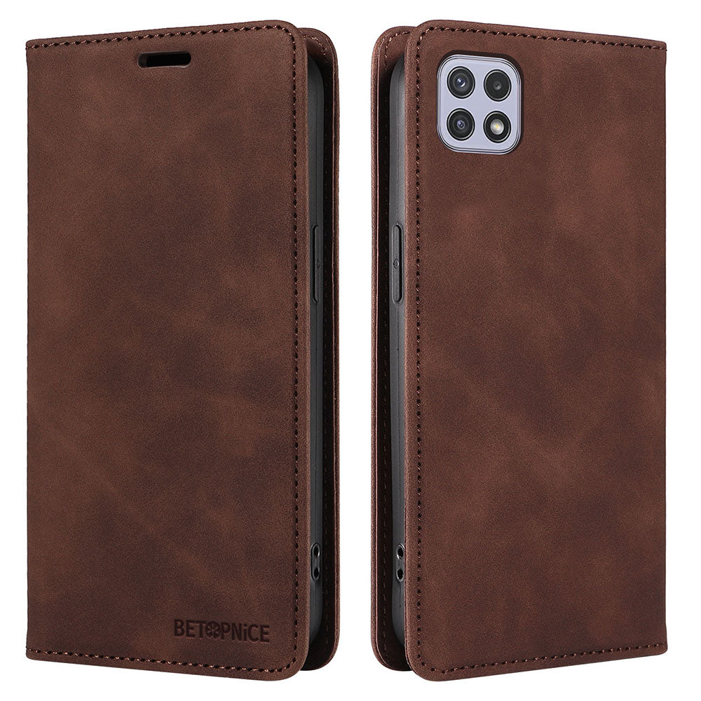 BETOPNICE 003 For Samsung Galaxy A22 5G (EU Version) Wallet PU Leather Shell RFID Blocking Flip Cover Stand Phone Case