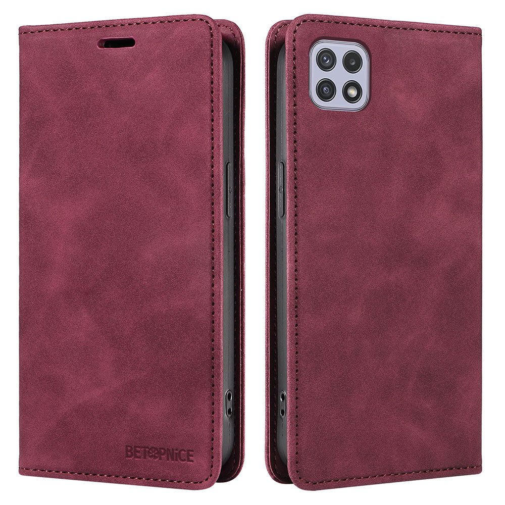 BETOPNICE 003 For Samsung Galaxy A22 5G (EU Version) Wallet PU Leather Shell RFID Blocking Flip Cover Stand Phone Case
