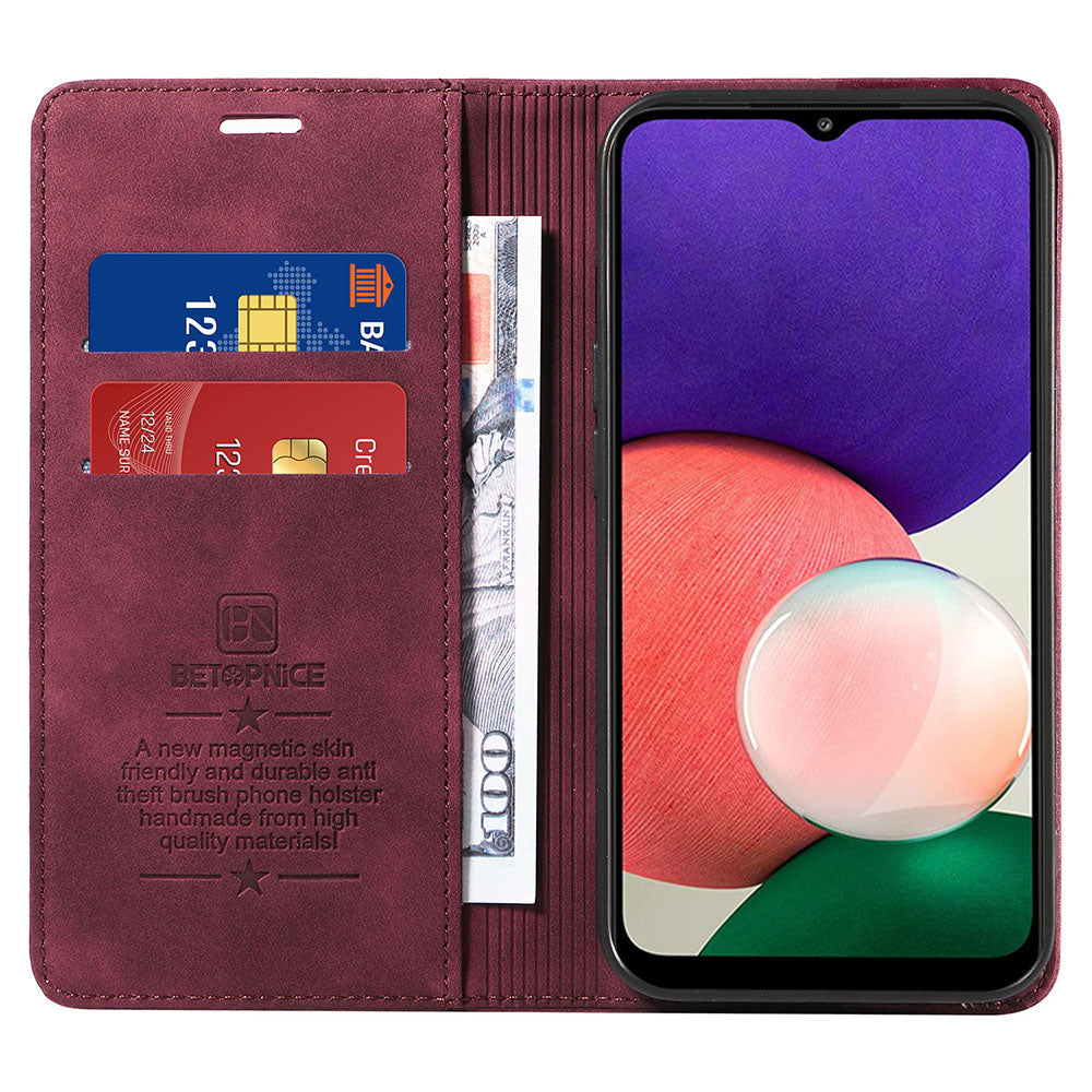 BETOPNICE 003 For Samsung Galaxy A22 5G (EU Version) Wallet PU Leather Shell RFID Blocking Flip Cover Stand Phone Case
