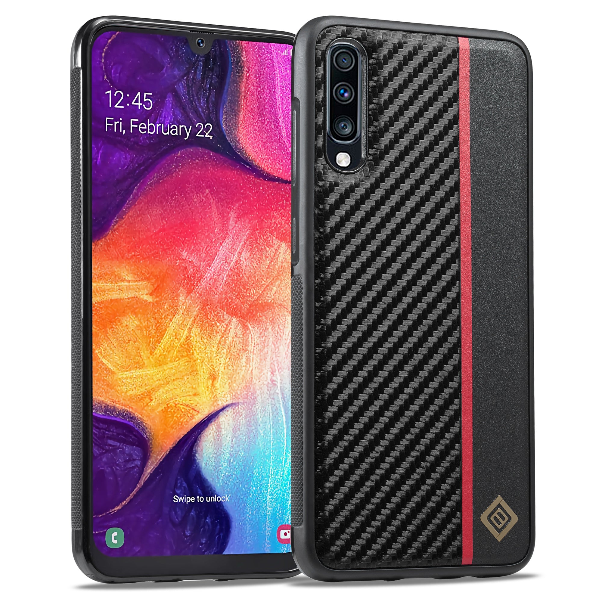 LC.IMEEKE For Samsung Galaxy A50 / A50s / A30s Phone Case Carbon Fiber Splicing Leather + TPU + EVA Cover