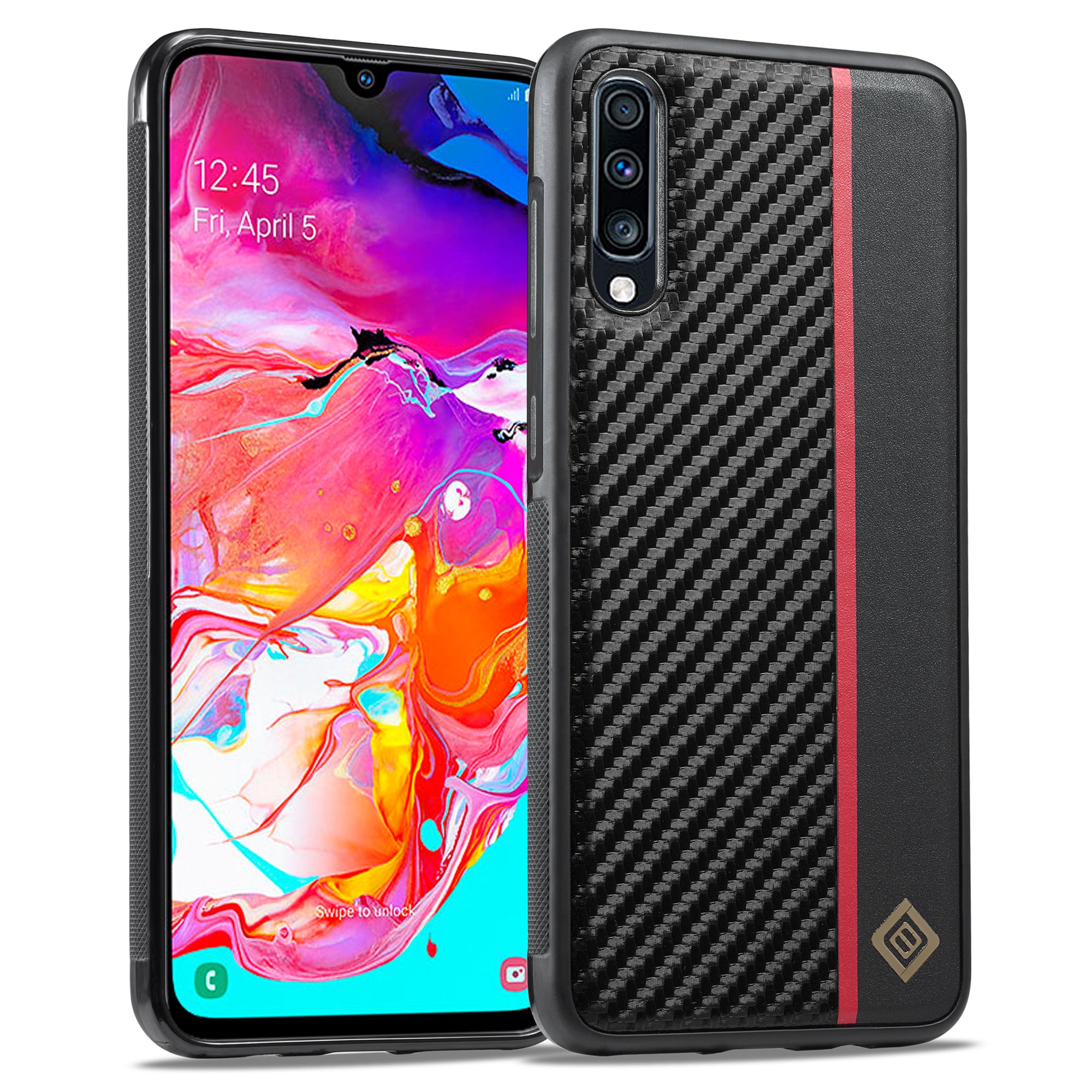 LC.IMEEKE Leather Coated TPU + EVA Case for Samsung Galaxy A70 , Carbon Fiber Splicing Phone Cover