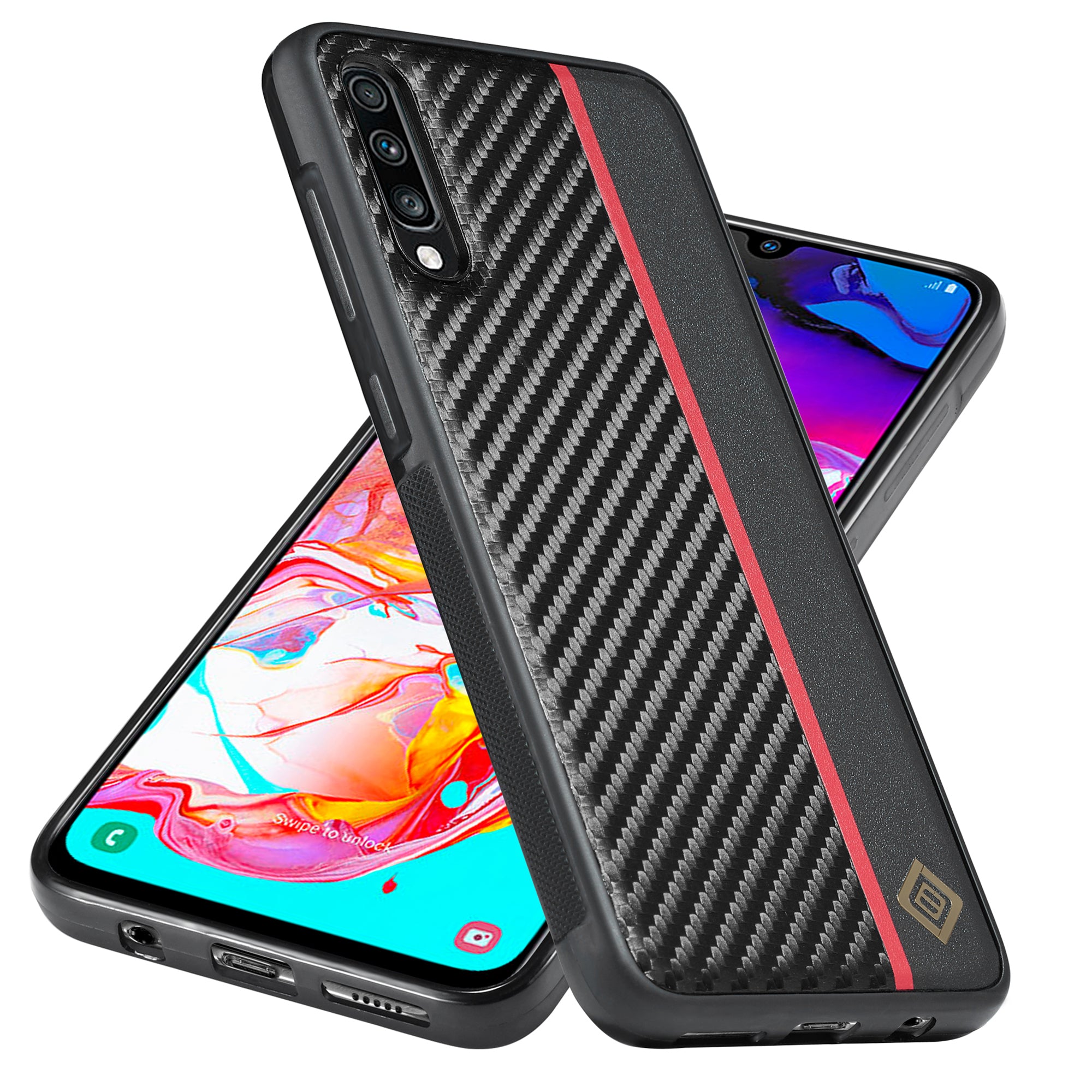 Kožené pouzdro LC.IMEEKE potažené TPU + EVA pro Samsung Galaxy A70 , kryt na telefon z uhlíkových vláken