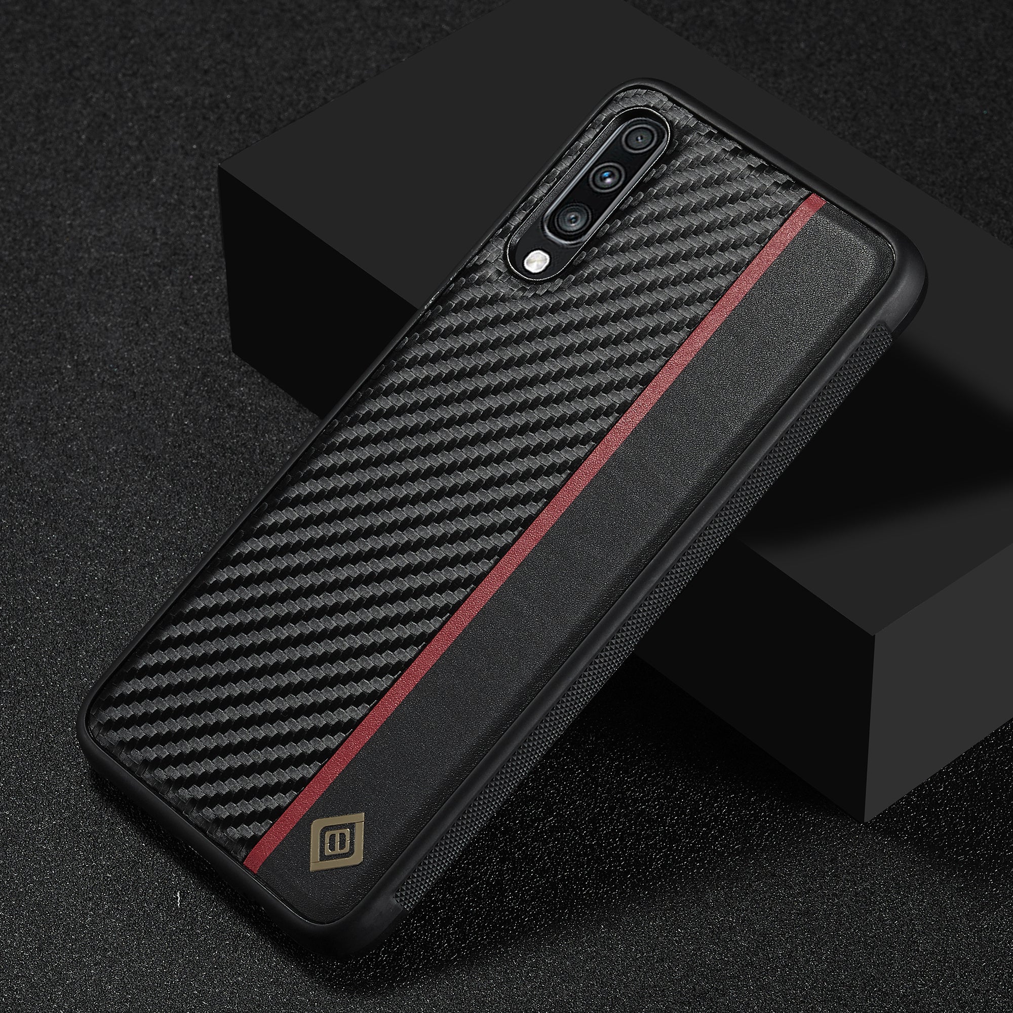 Kožené pouzdro LC.IMEEKE potažené TPU + EVA pro Samsung Galaxy A70 , kryt na telefon z uhlíkových vláken