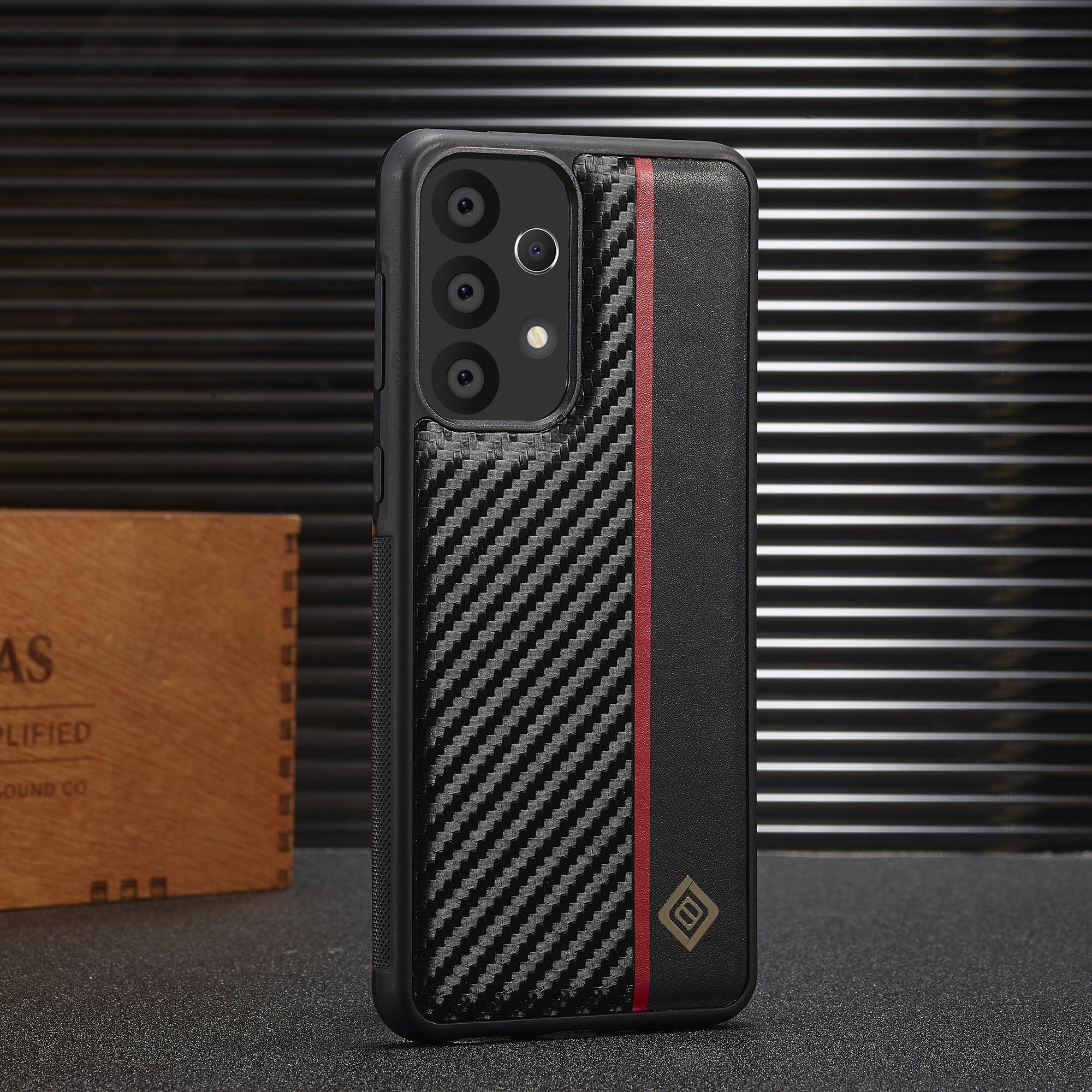 LC.IMEEKE Phone Case for Samsung Galaxy A53 5G , Carbon Fiber Splicing Leather Coated TPU + EVA Cover