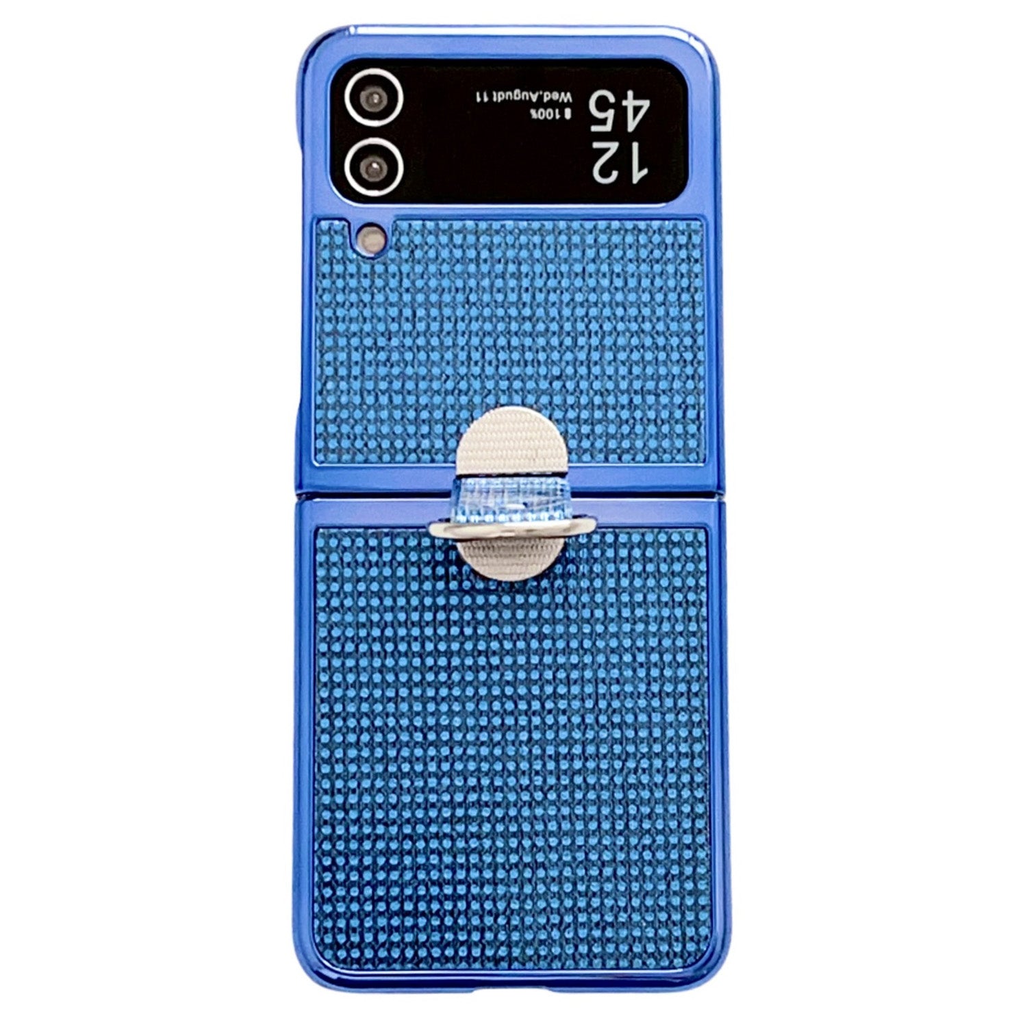 For Samsung Galaxy Z Flip4 5G Z Flip3 5G Ring Kickstand Phone Case Electroplating Leather Coated PC Cover