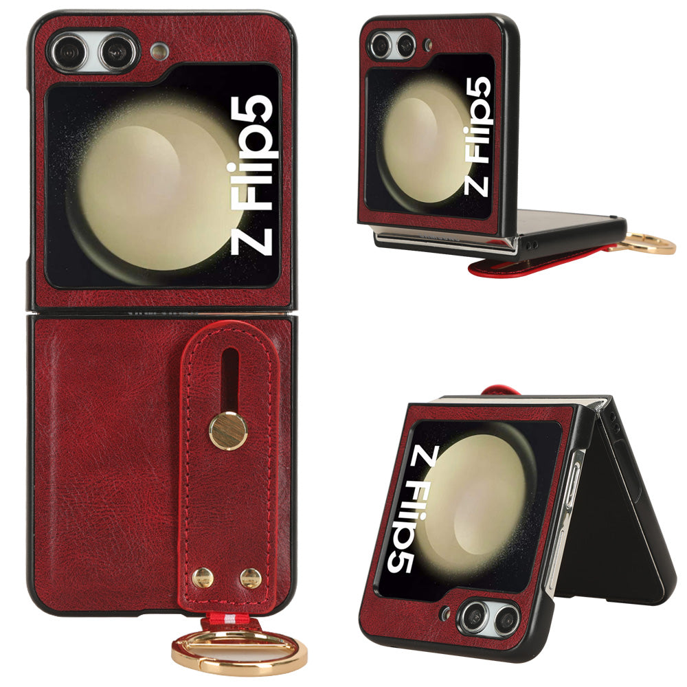 For Samsung Galaxy Z Flip5 5G Wristband Kickstand Phone Case PU Leather Coated PC TPU Cover with Bottle Opener