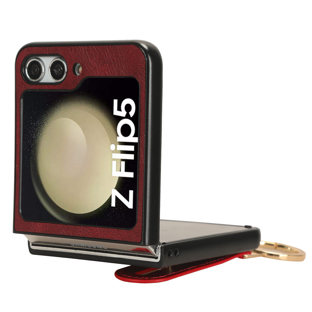 For Samsung Galaxy Z Flip5 5G Wristband Kickstand Phone Case PU Leather Coated PC TPU Cover with Bottle Opener