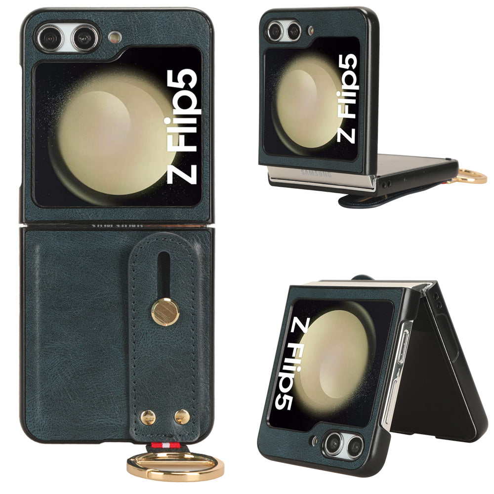 For Samsung Galaxy Z Flip5 5G Wristband Kickstand Phone Case PU Leather Coated PC TPU Cover with Bottle Opener