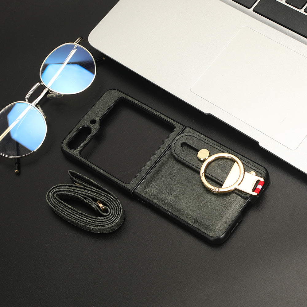 For Samsung Galaxy Z Flip5 5G Wristband Kickstand Phone Case PU Leather Coated PC TPU Cover with Bottle Opener