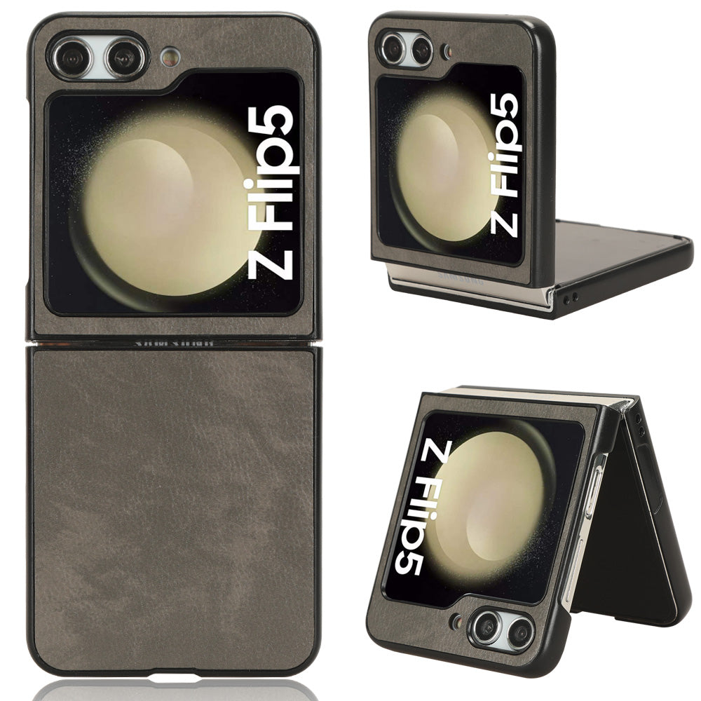 For Samsung Galaxy Z Flip5 5G Litchi Texture Leather PC Phone Case Slim Anti-Scratch Cover