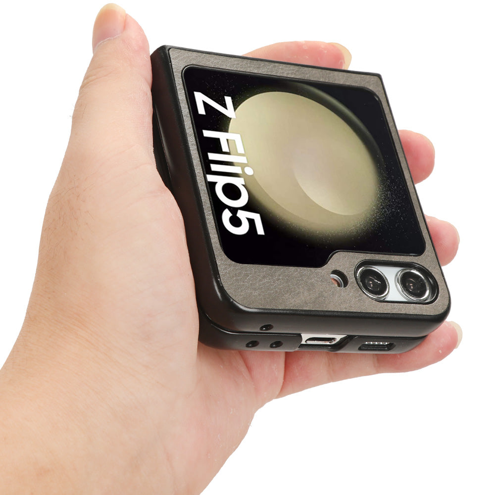 For Samsung Galaxy Z Flip5 5G Litchi Texture Leather PC Phone Case Slim Anti-Scratch Cover