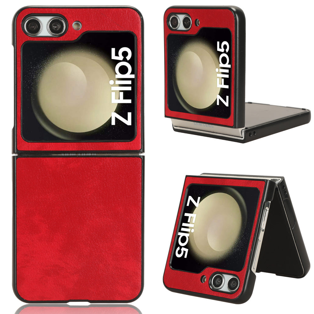For Samsung Galaxy Z Flip5 5G Litchi Texture Leather PC Phone Case Slim Anti-Scratch Cover