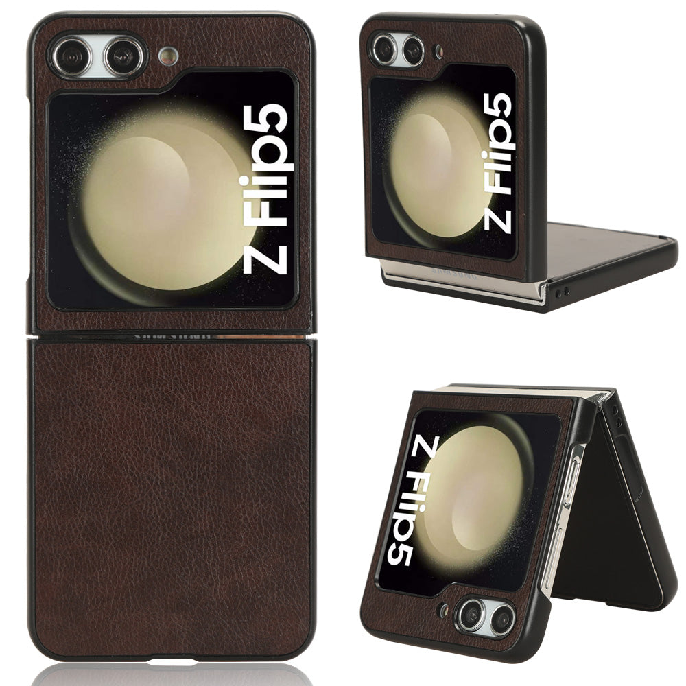 For Samsung Galaxy Z Flip5 5G Litchi Texture Leather PC Phone Case Slim Anti-Scratch Cover