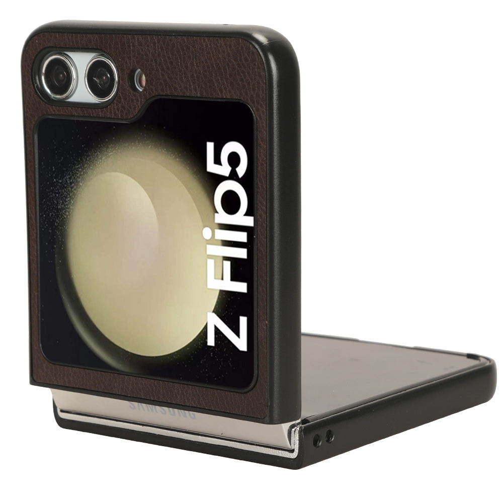For Samsung Galaxy Z Flip5 5G Litchi Texture Leather PC Phone Case Slim Anti-Scratch Cover