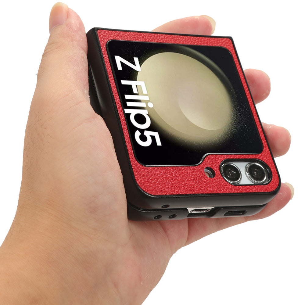 For Samsung Galaxy Z Flip5 5G PU Leather Coated PC Back Cover Large Litchi Texture Shockproof Phone Case