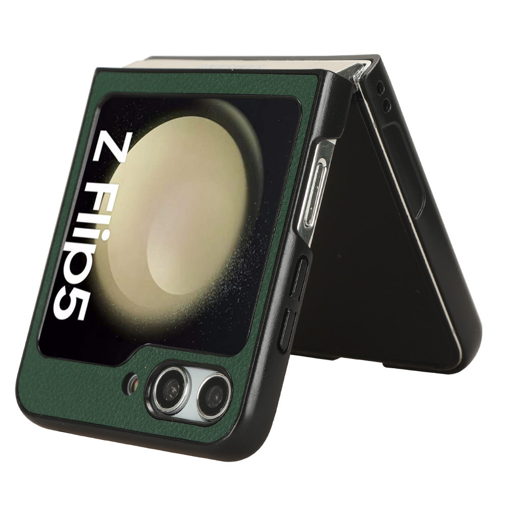 For Samsung Galaxy Z Flip5 5G PU Leather Coated PC Back Cover Large Litchi Texture Shockproof Phone Case