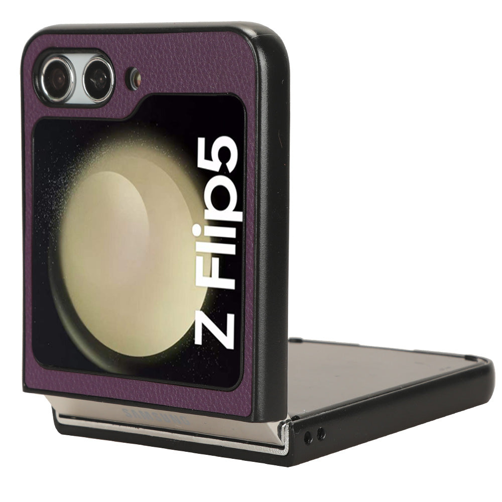 For Samsung Galaxy Z Flip5 5G PU Leather Coated PC Back Cover Large Litchi Texture Shockproof Phone Case
