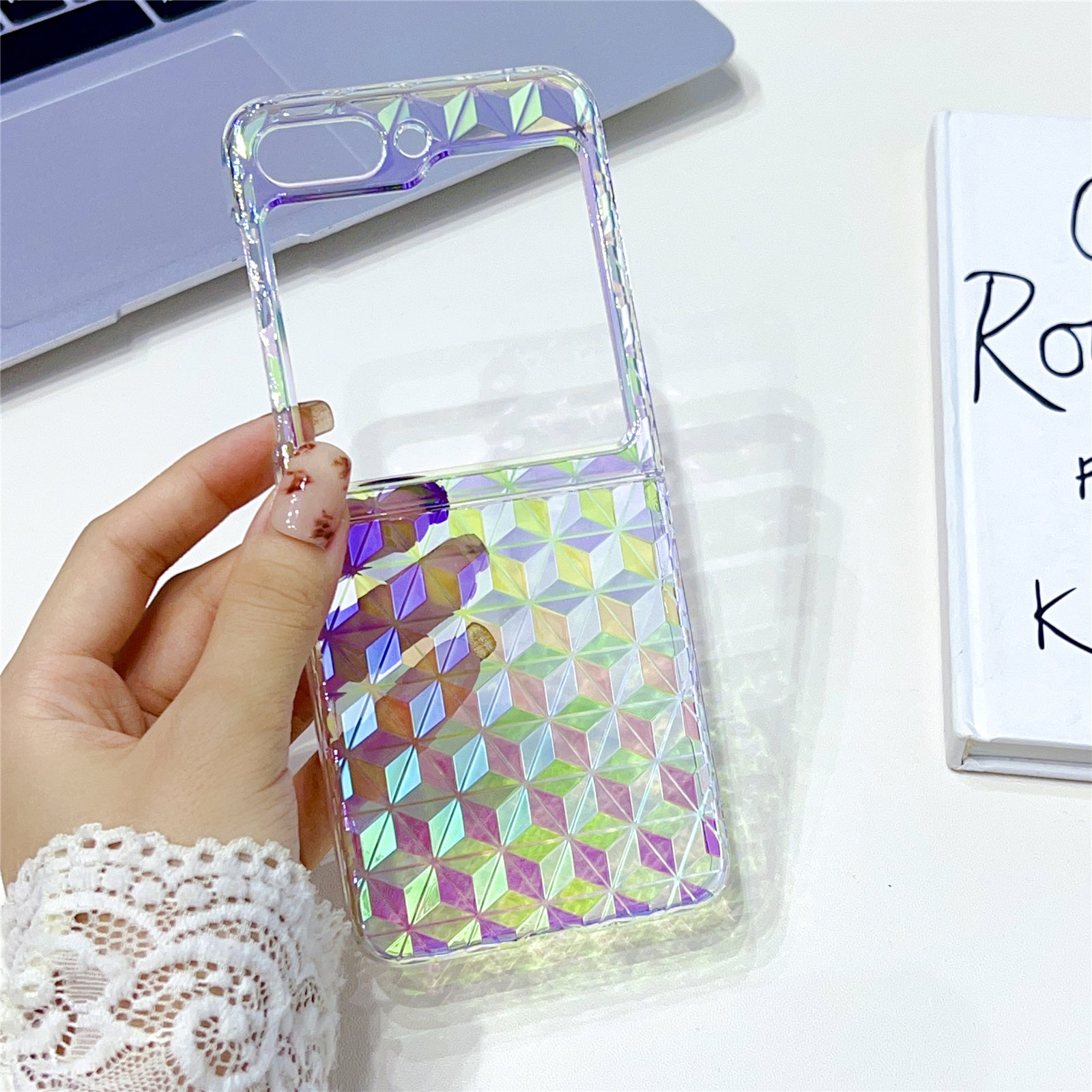 For Samsung Galaxy Z Flip5 5G Folding Phone Cover Colorful Diamond Texture Gradient Hard PC Case