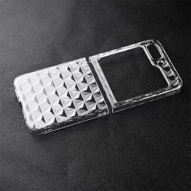 Pro Samsung Galaxy Z Flip5 5G Diamond Texture Clear Case Pevný PC nárazuvzdorný kryt telefonu