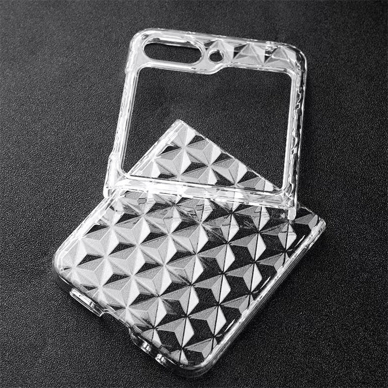 Pro Samsung Galaxy Z Flip5 5G Diamond Texture Clear Case Pevný PC nárazuvzdorný kryt telefonu
